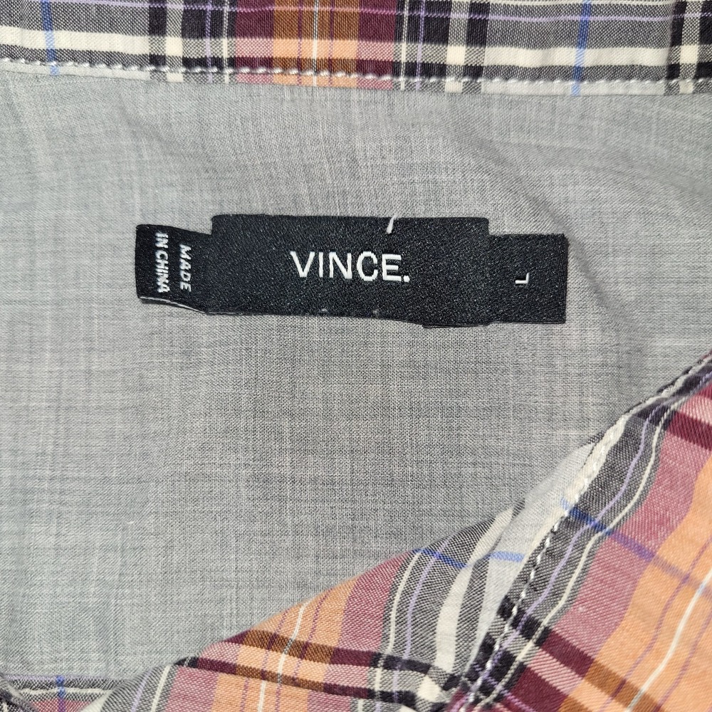 Vince Shirt Mens‎ L Orange Plaid Cotton Lightweight Long Sleeve Casual Office - Picture 4 of 11